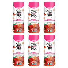 Once Upon a Farm strawberry coconut puffed sorghum snack packaging highlighting simple ingredients for babies.