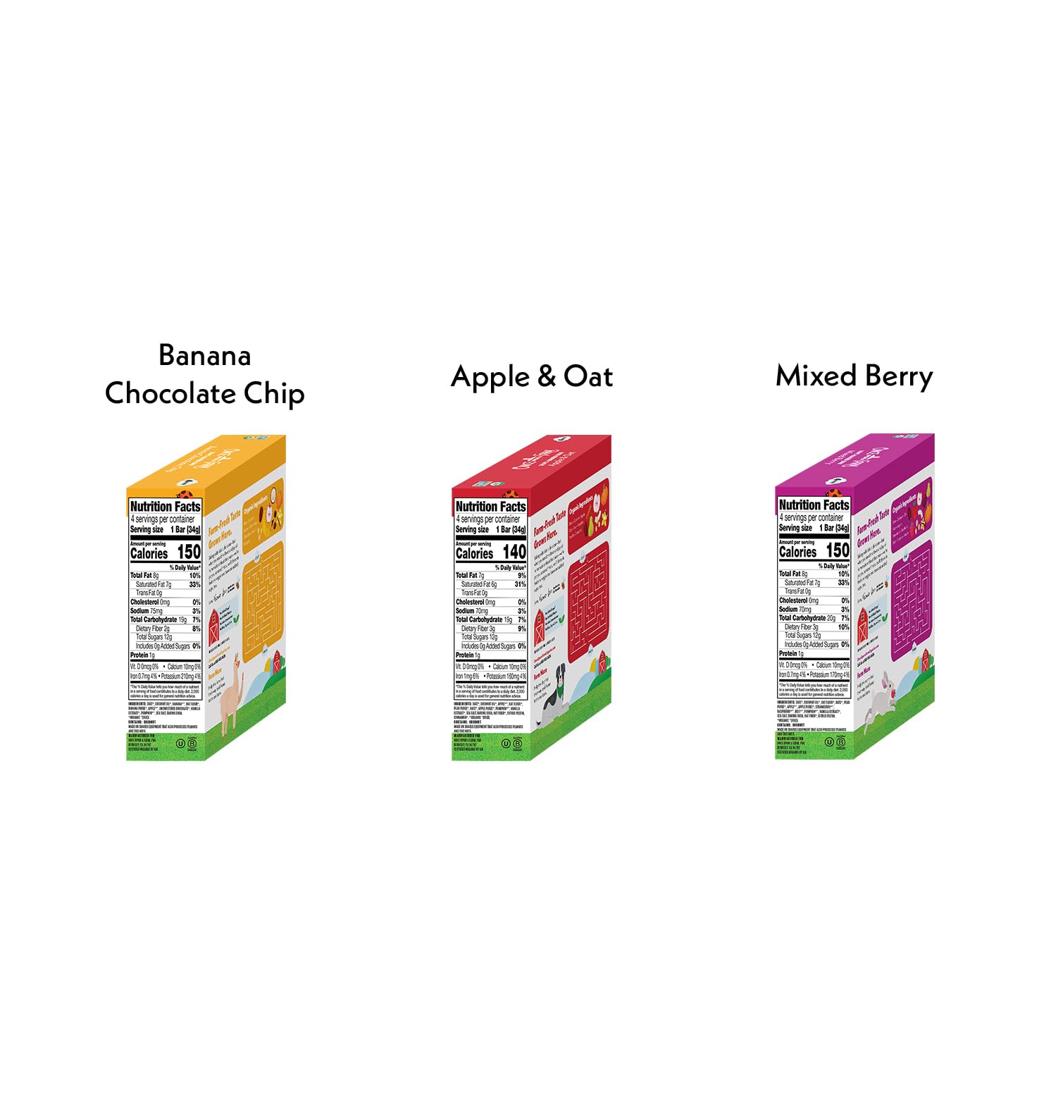 Once Upon a Farm strawberry-pumpkin-beet-tractor-wheels close-up, kid-friendly crunch with real ingredients