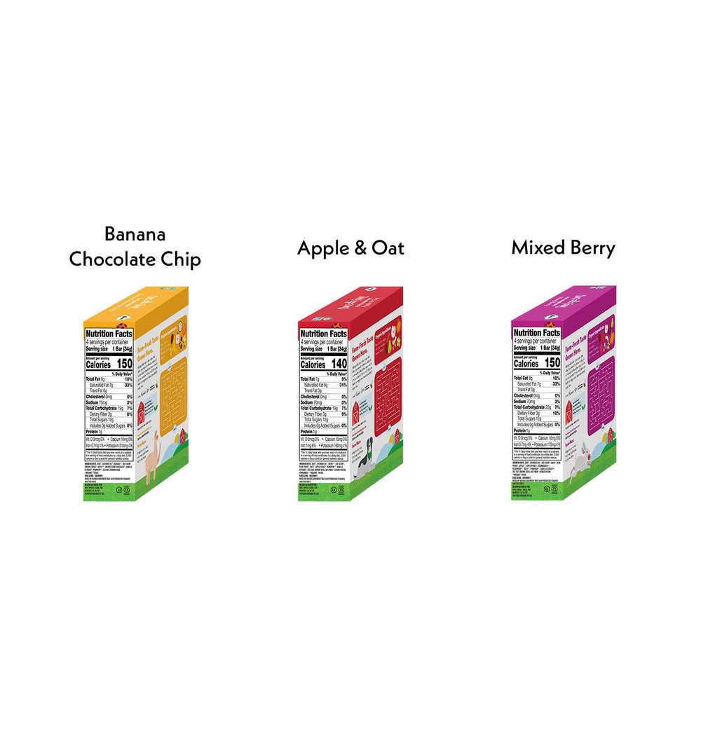 Once Upon a Farm strawberry-pumpkin-beet-tractor-wheels close-up, kid-friendly crunch with real ingredients