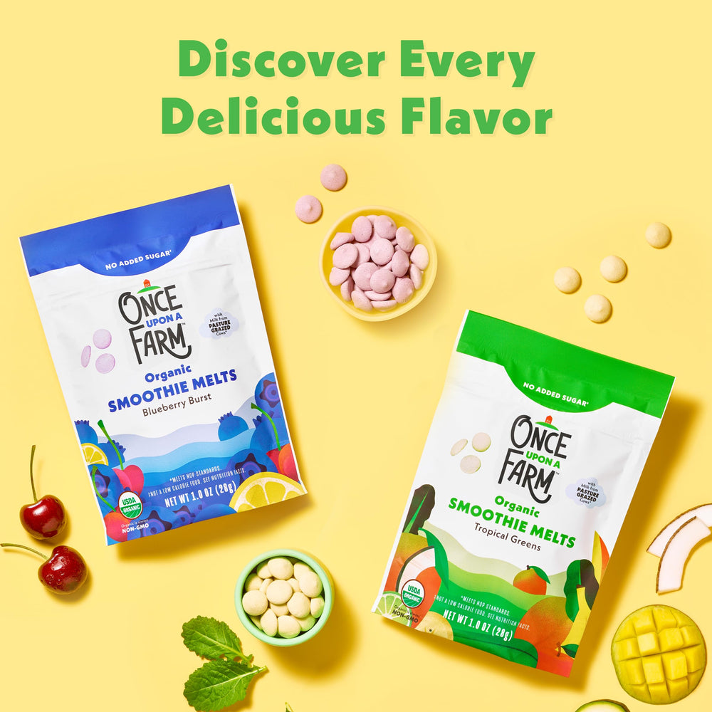 Once Upon a Farm texture-friendly snack promotes pincer grasp practice.