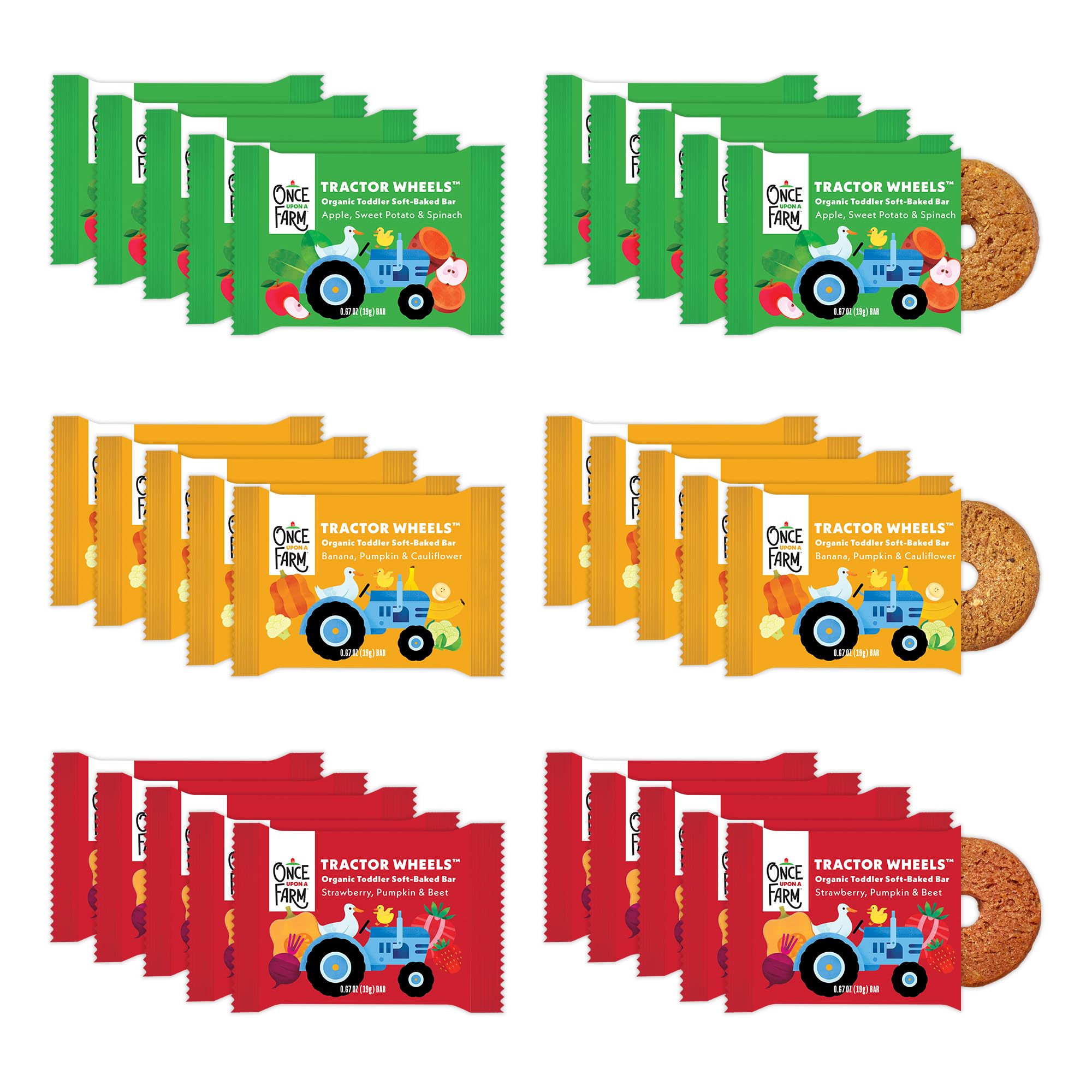 Once Upon a Farm tractor wheels apple bar for on-the-go toddler snacking