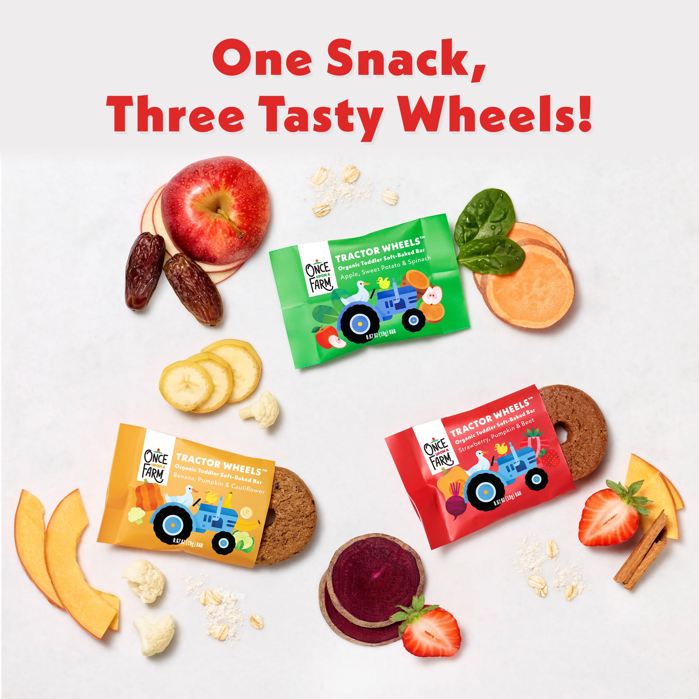 Once Upon a Farm variety pack front view highlighting portable toddler snacks