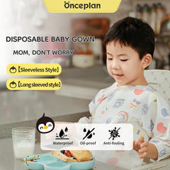 Onceplan long-sleeve bib provides warmth and spill protection during meals.