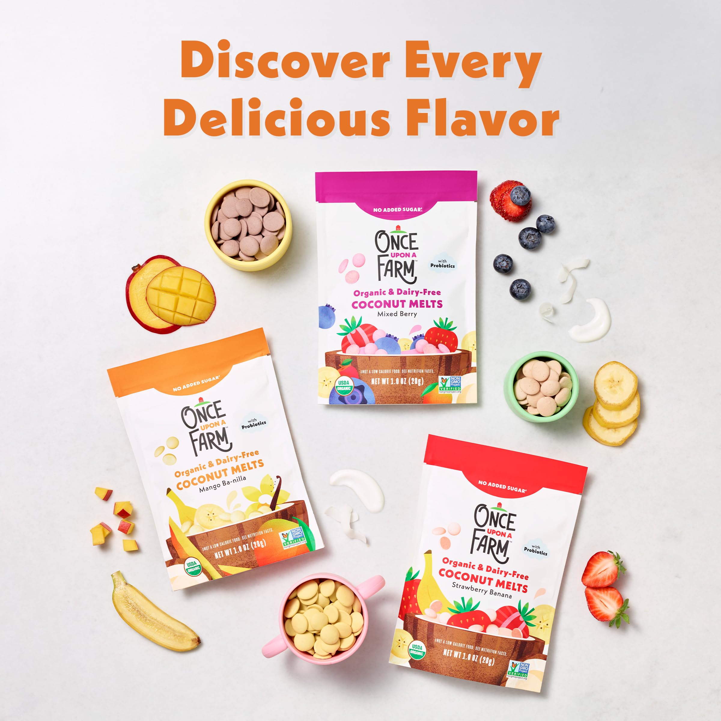 Once Upon a Farm kosher certified coconut melts for mindful toddler snacking routines.