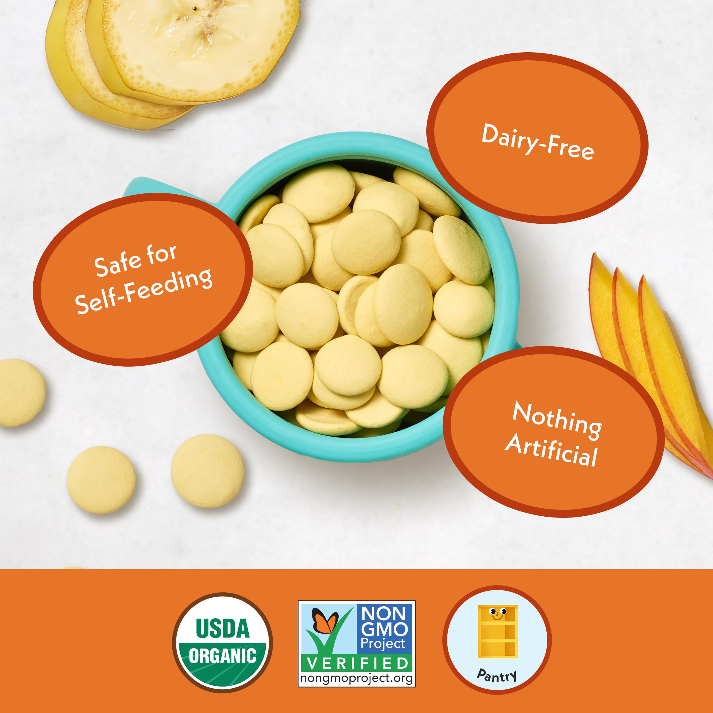 Once Upon a Farm resealable bag keeps coconut melts fresh for home or travel.