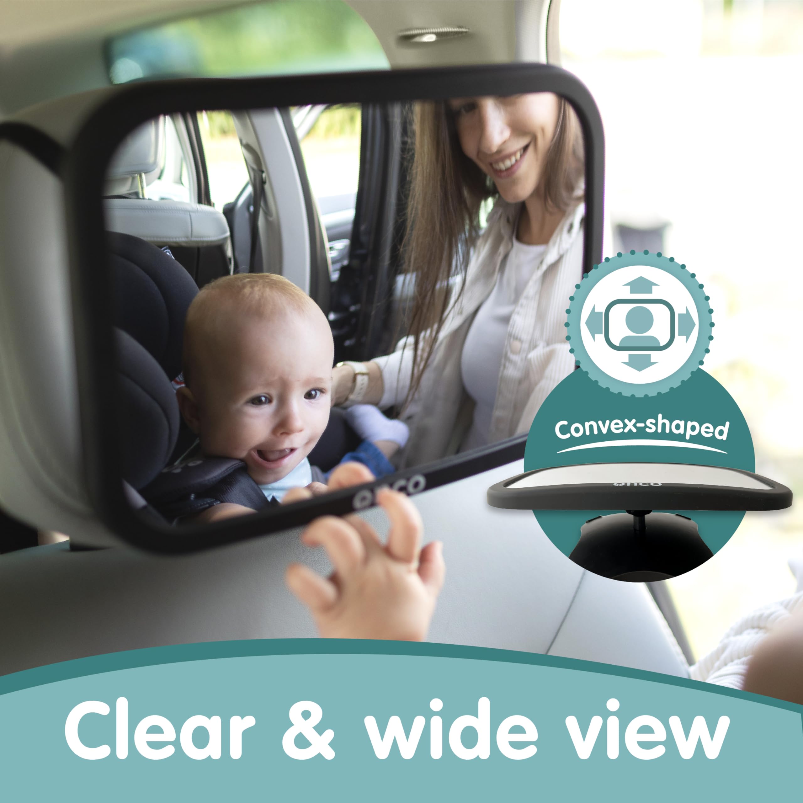 Onco baby car mirror 360 rotation lets you adjust angle mid-journey.