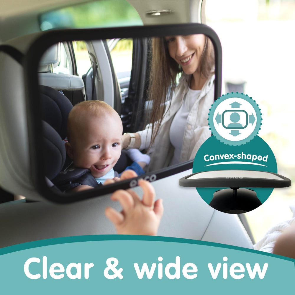 Onco baby car mirror 360 rotation lets you adjust angle mid-journey.