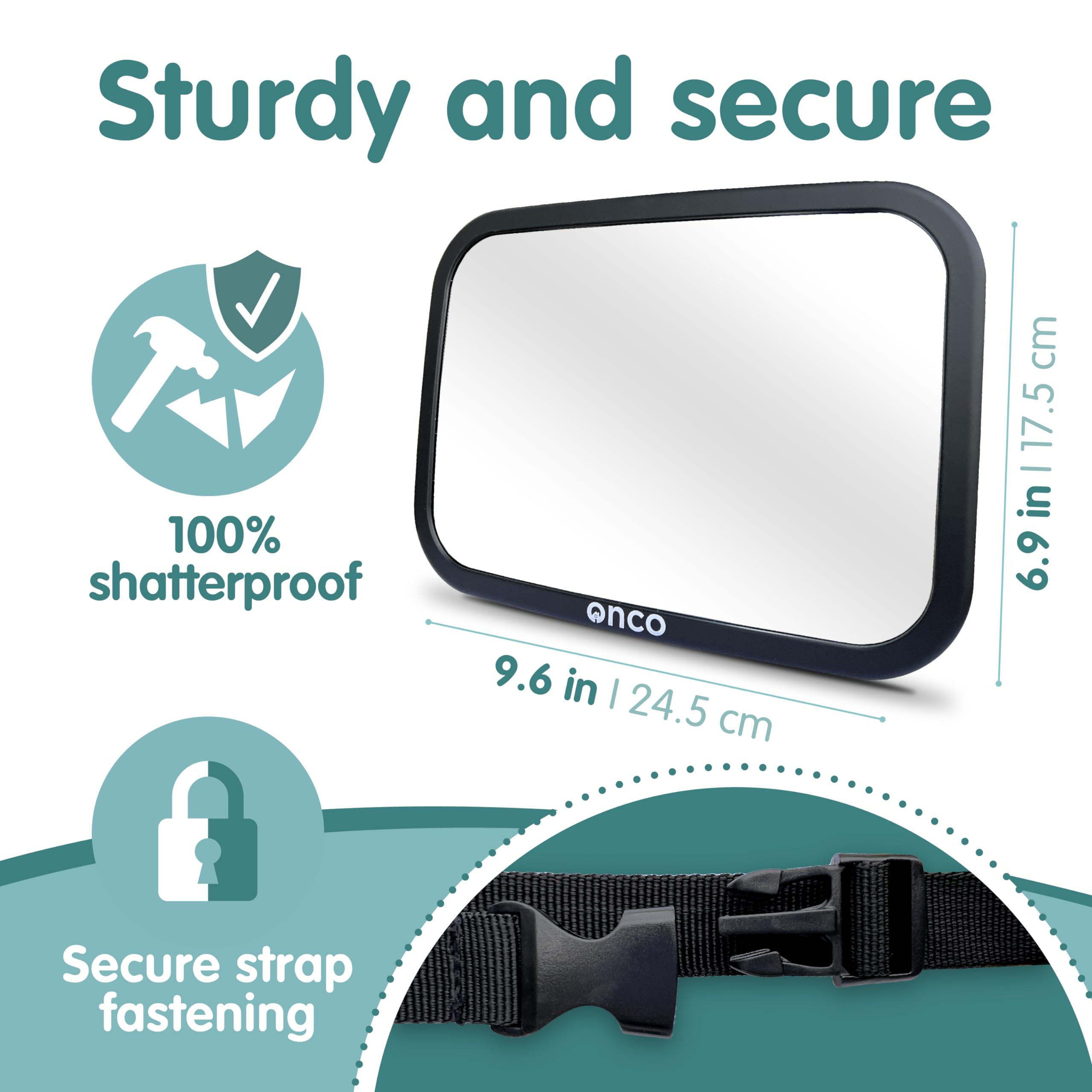 Onco baby car mirror easy-install with versatile headrest attachment options.