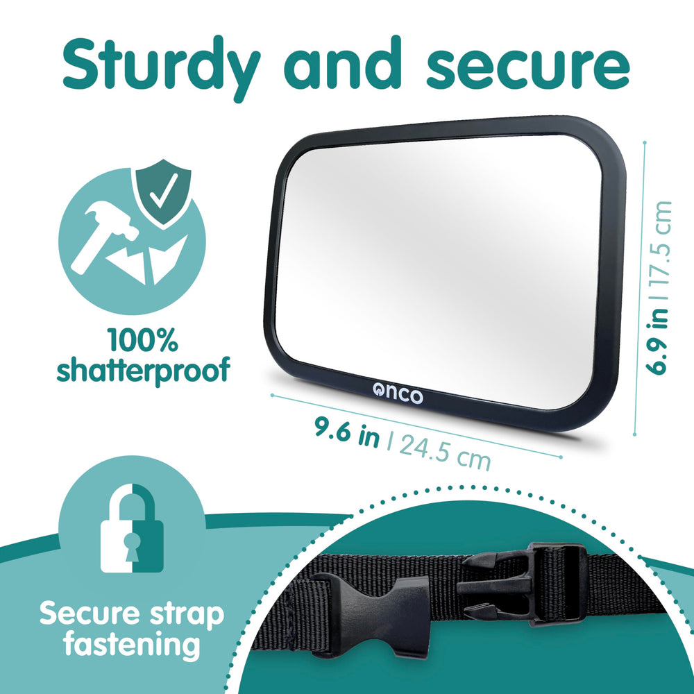 Onco baby car mirror easy-install with versatile headrest attachment options.