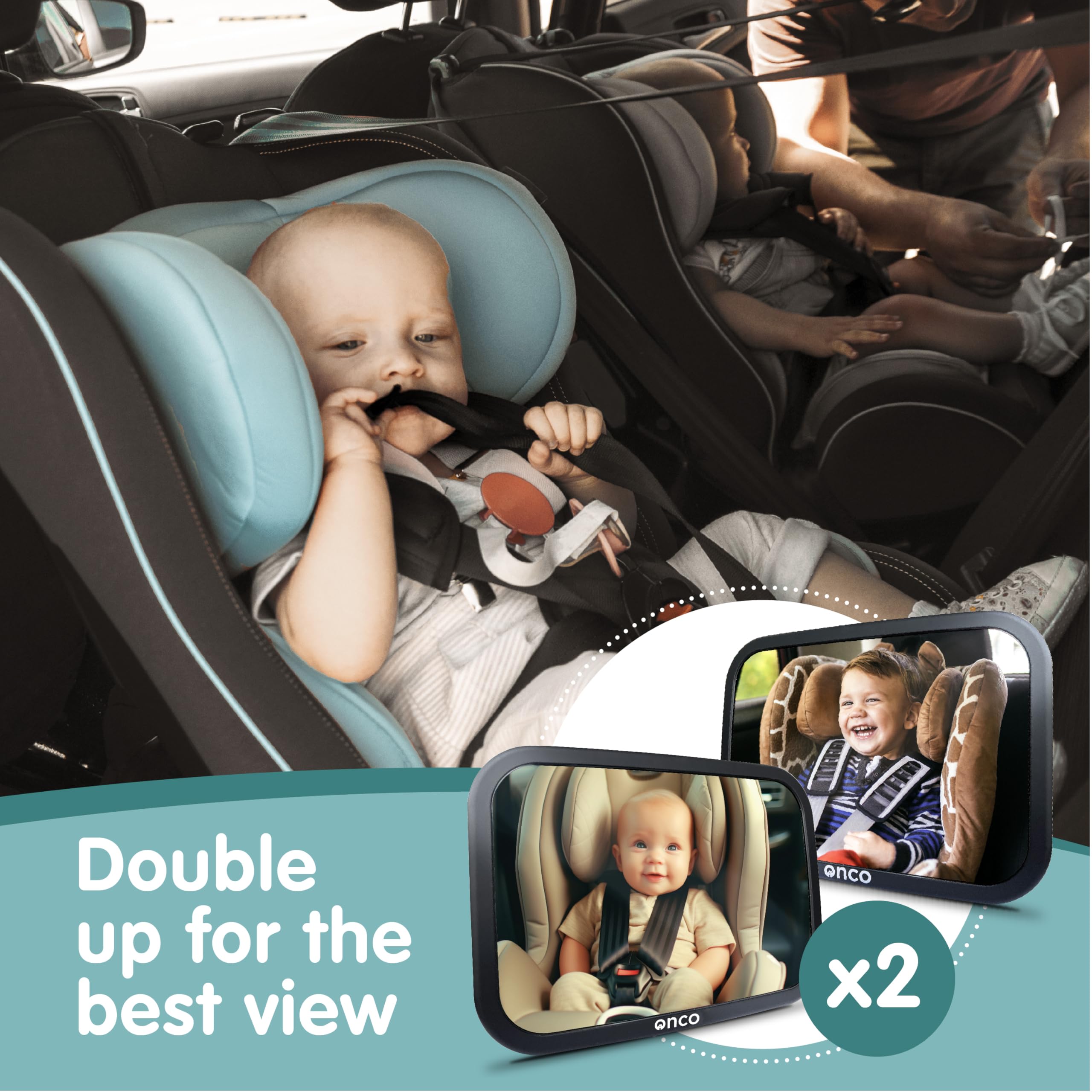 Onco baby car mirror shatterproof clarity highlights safe visibility during trips.