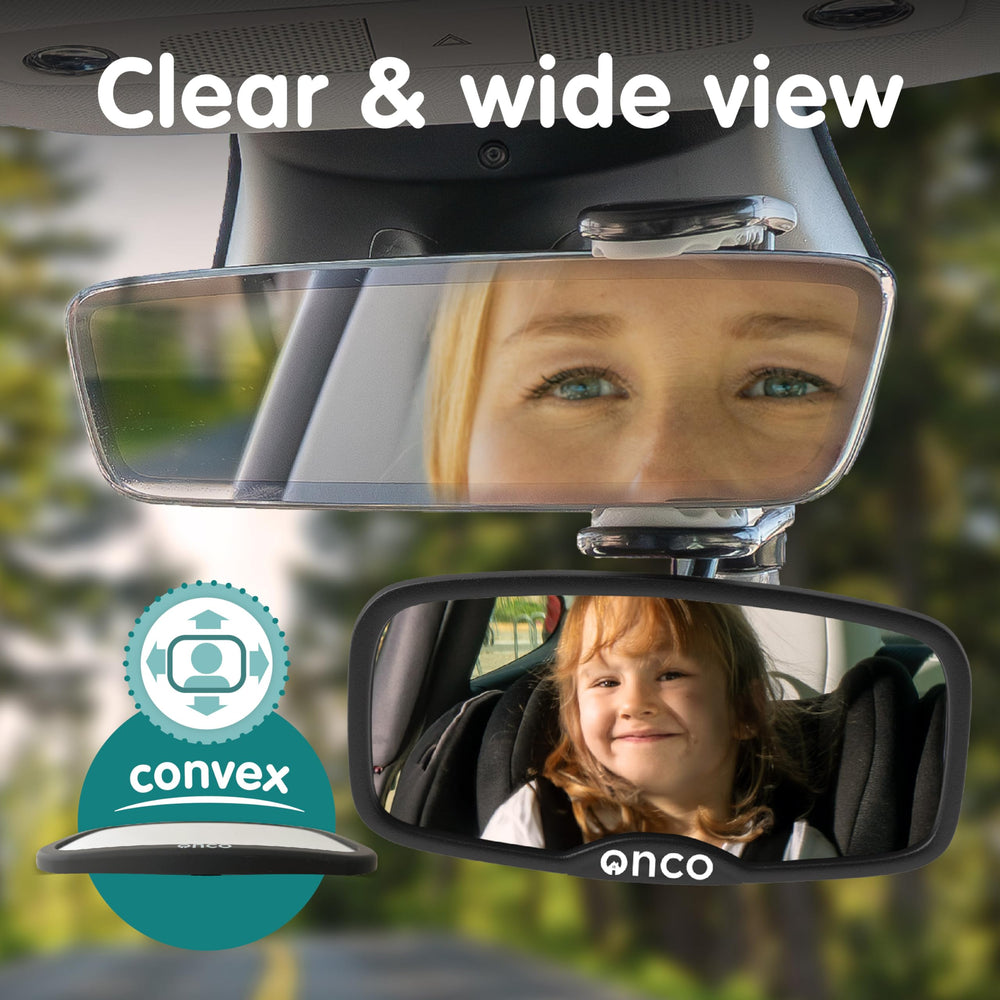 Onco baby car mirror features shatterproof design for safer drives.