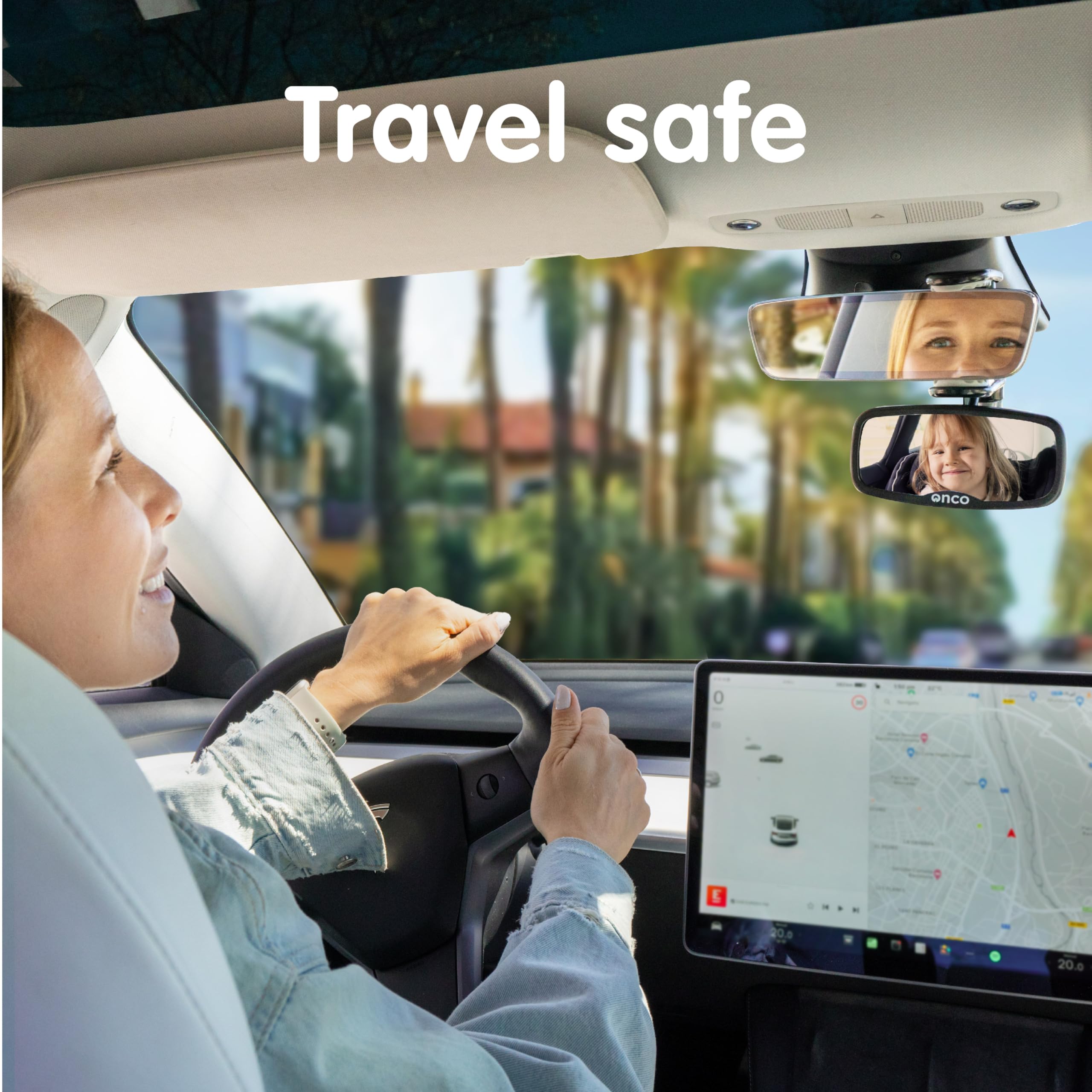 Onco baby mirror offers wide visibility for daily commutes.