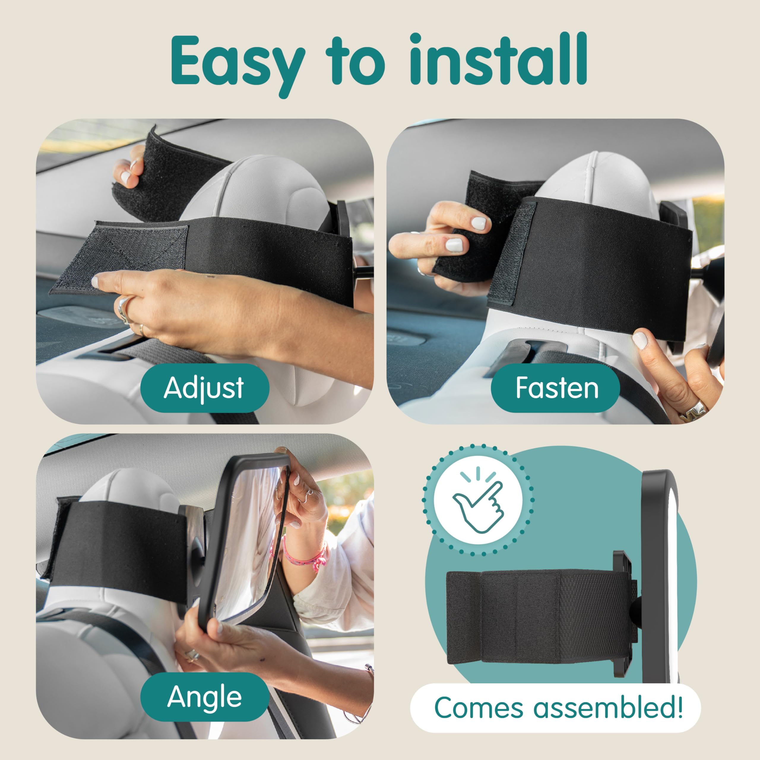 Onco easy install headrest mirror with quick secure fit