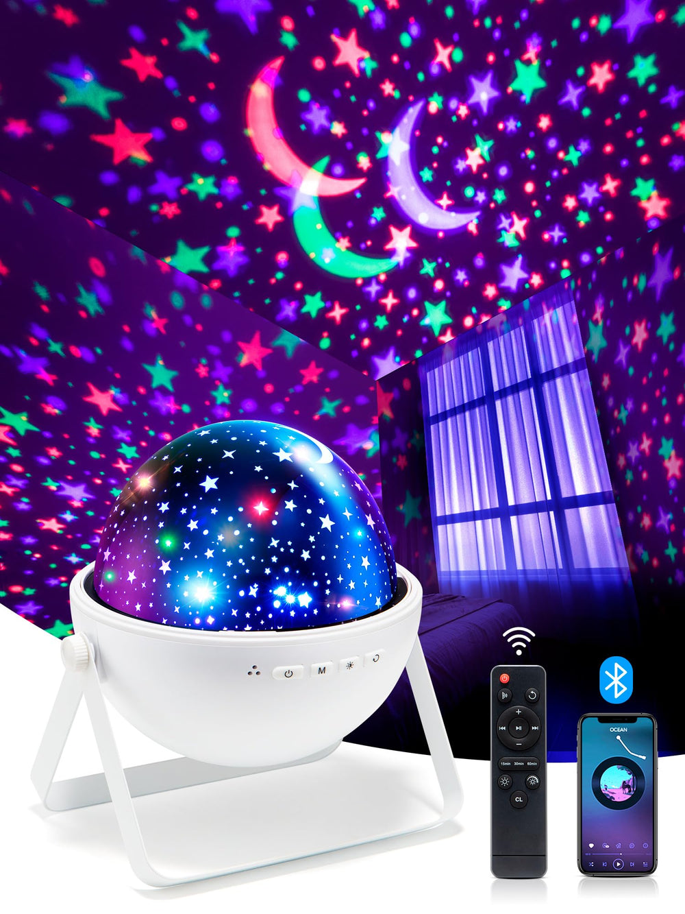 One Fire Star Projector creates colorful stars in the kids' room for cozy bedtimes.