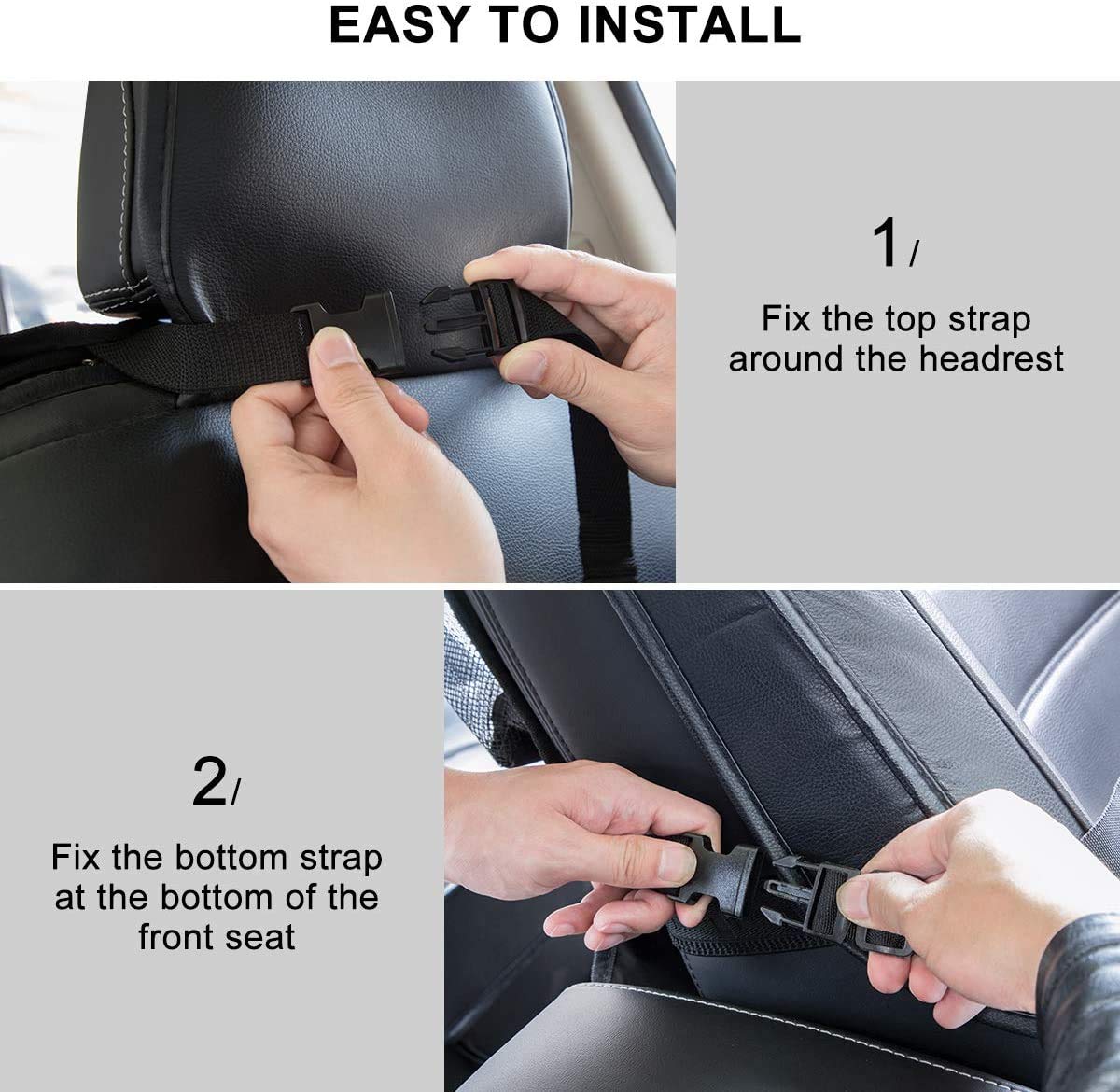 ONE PIX installation straps illustrated for a secure fit in most cars.