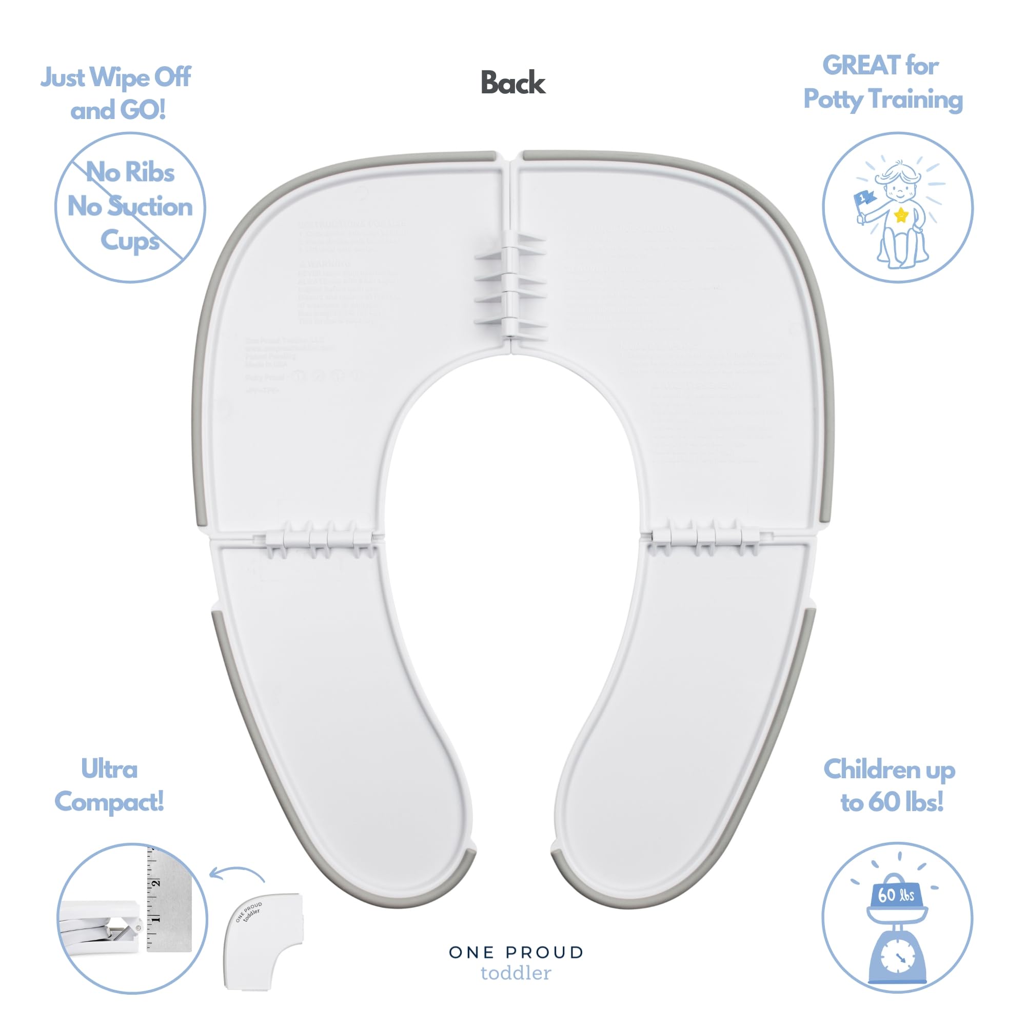 Universal fit for round, elongated, and open-front toilets on trips