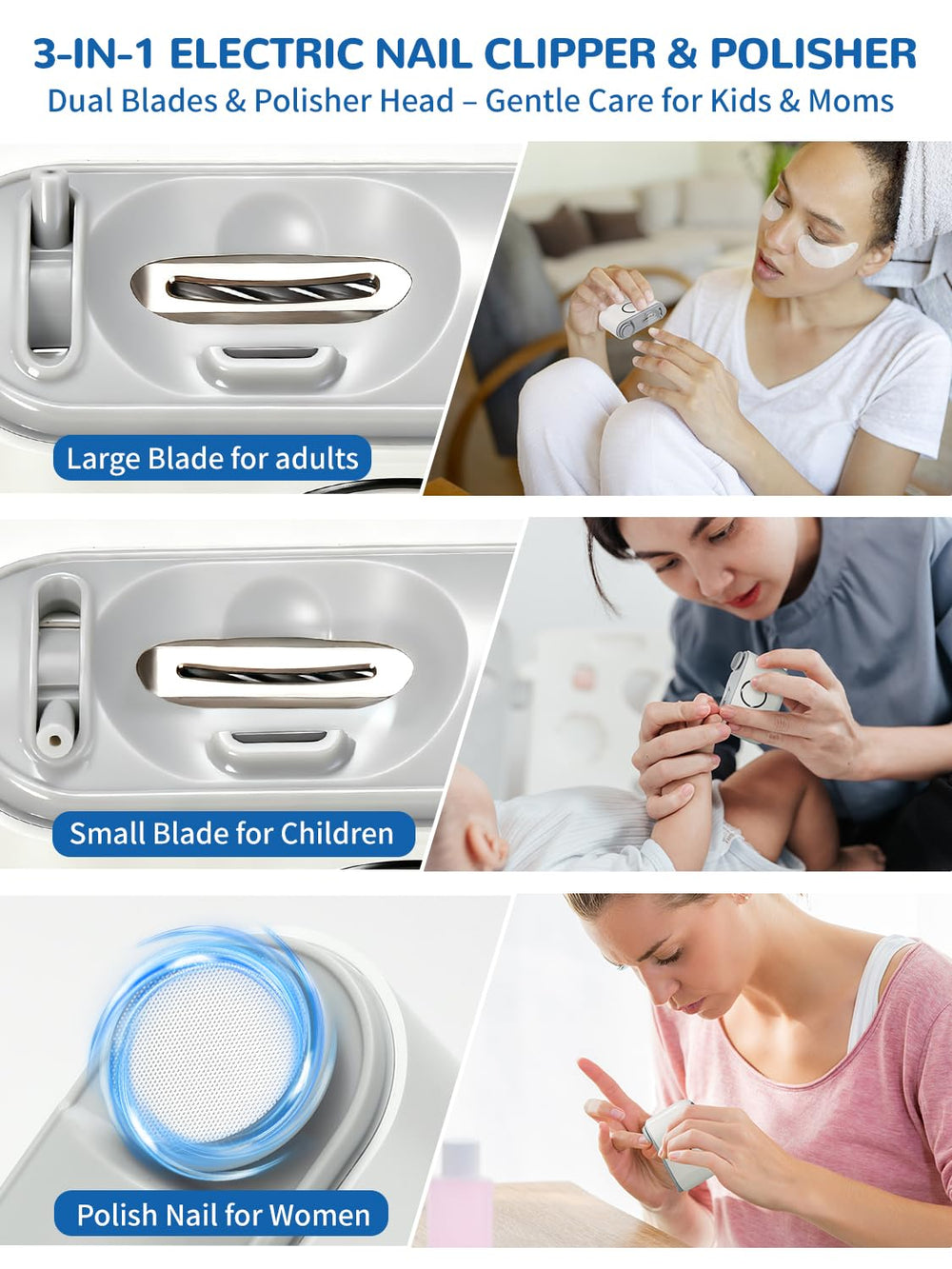 ONEDONE Electric Nail Clipper in-use on a fingernail illustrating smooth trimming