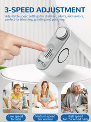 ONEDONE Electric Nail Clipper three speeds dial demonstrating versatile settings for all ages