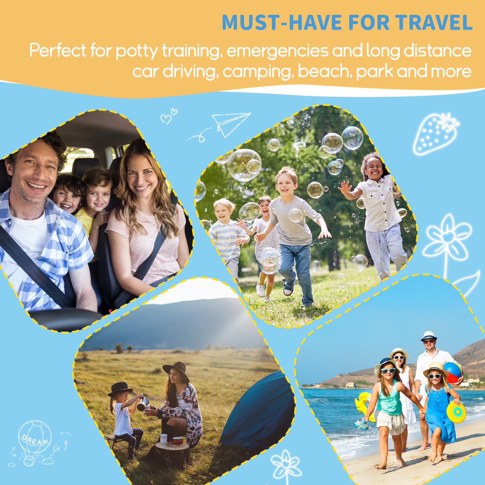 ONEDONE portable potty blue 500ml capacity for longer trips.