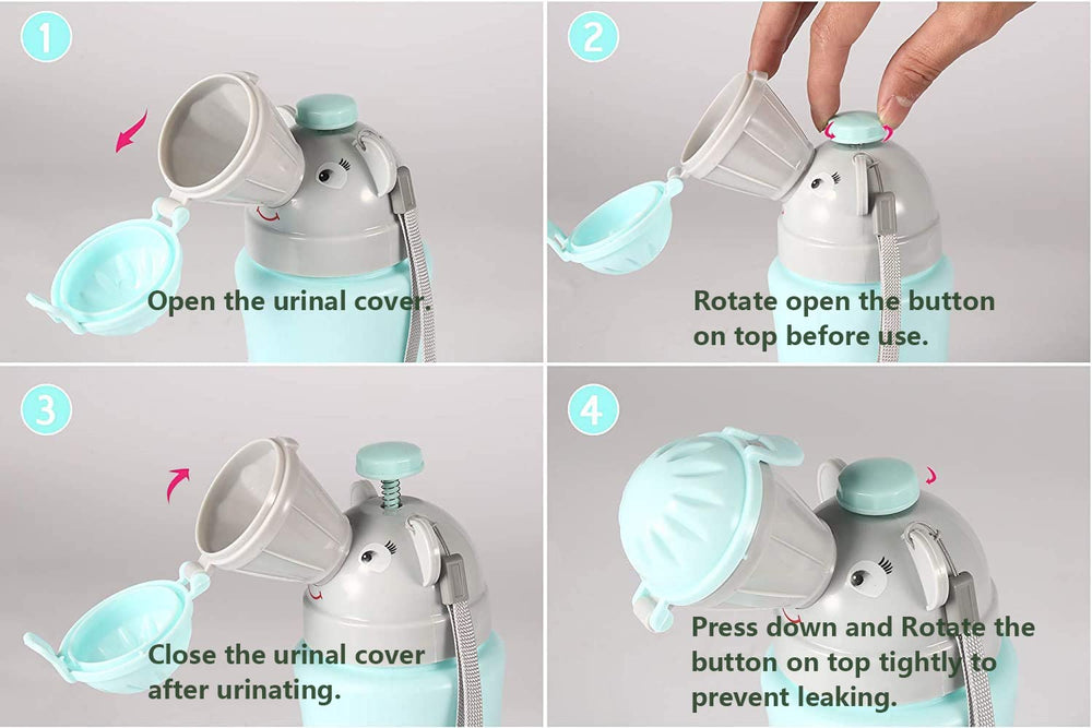 ONEDONE portable potty blue button operation close-up for secure use.