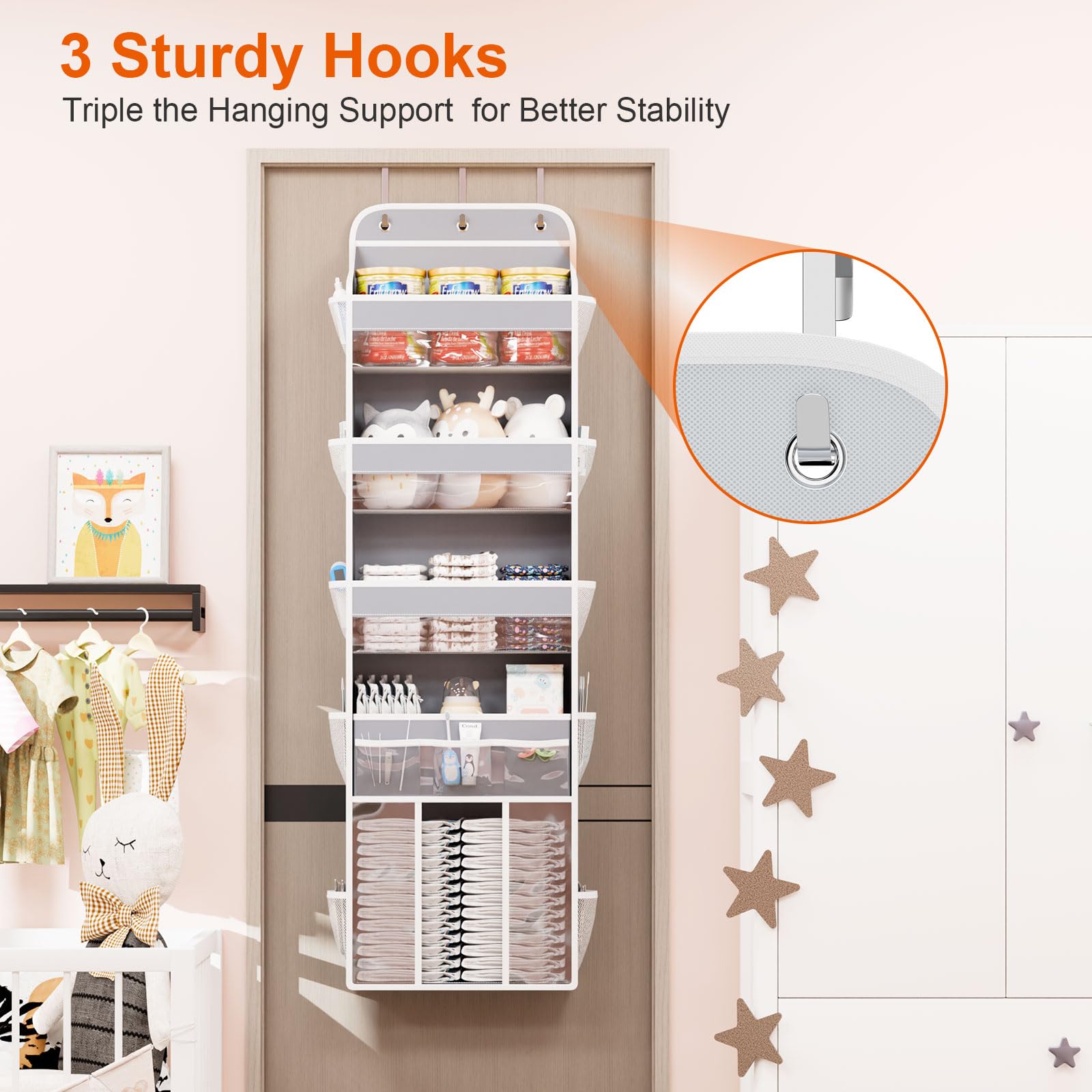 No-drill installation with metal hooks for apartment-friendly setup