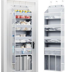 OneDream over-the-door organizer front view in nursery, showing clear pockets for quick access
