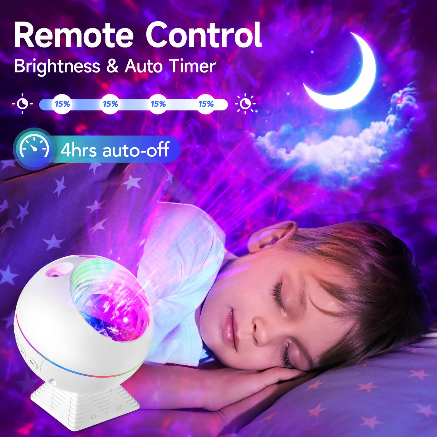 One Fire Galaxy Projector auto timer offers effortless bedtime use