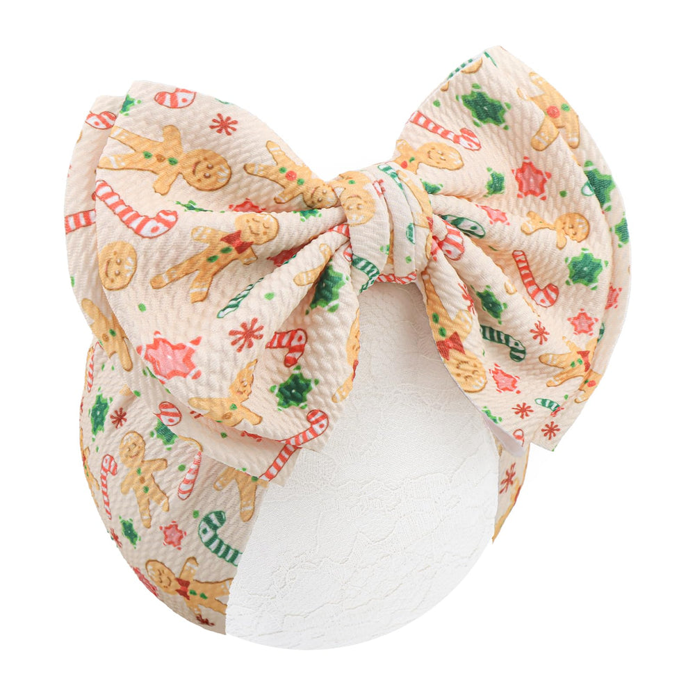 ONENINEDREAM 7-inch headband bow for baby girls with gingerbread Christmas pattern adds festive charm to outfits
