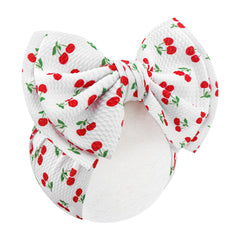 ONENINEDREAM 7inch white bows with cherry pattern, soft fabric ideal for all-day comfy baby wear