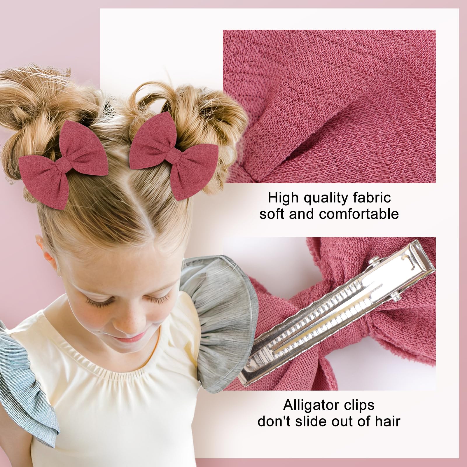 3-inch pink-wine bows enhance outfits for photos and special occasions.