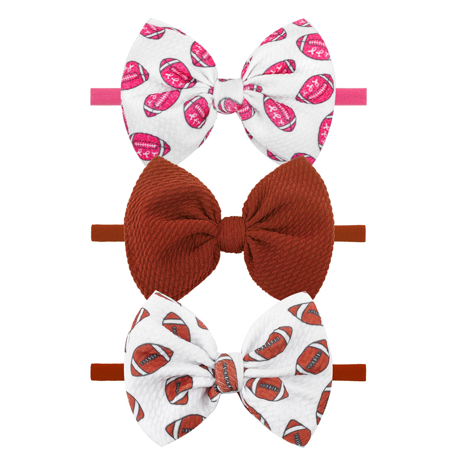 ONENINEDREAM pink football bow headband for newborns, ideal for sporty outfits.