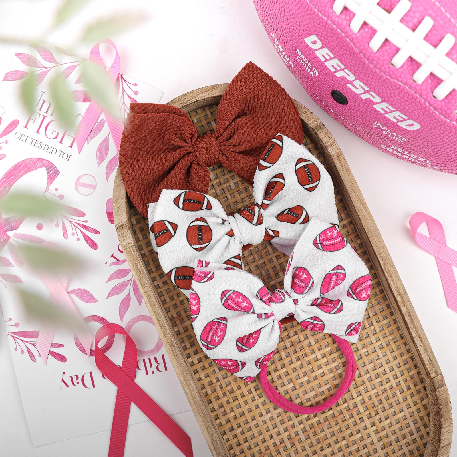ONENINEDREAM gift-ready baby bow set, three-piece sports-inspired collection.