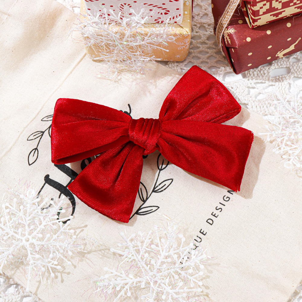ONENINEDREAM gift-ready hair bow in red velvet for holidays