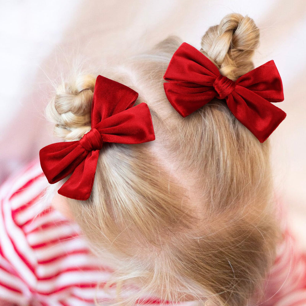 ONENINEDREAM handmade Christmas bow set in red velvet for festive outfits