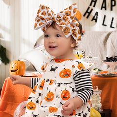 ONENINEDREAM Thanksgiving headband with pumpkin-pattern bow pairs with seasonal outfits