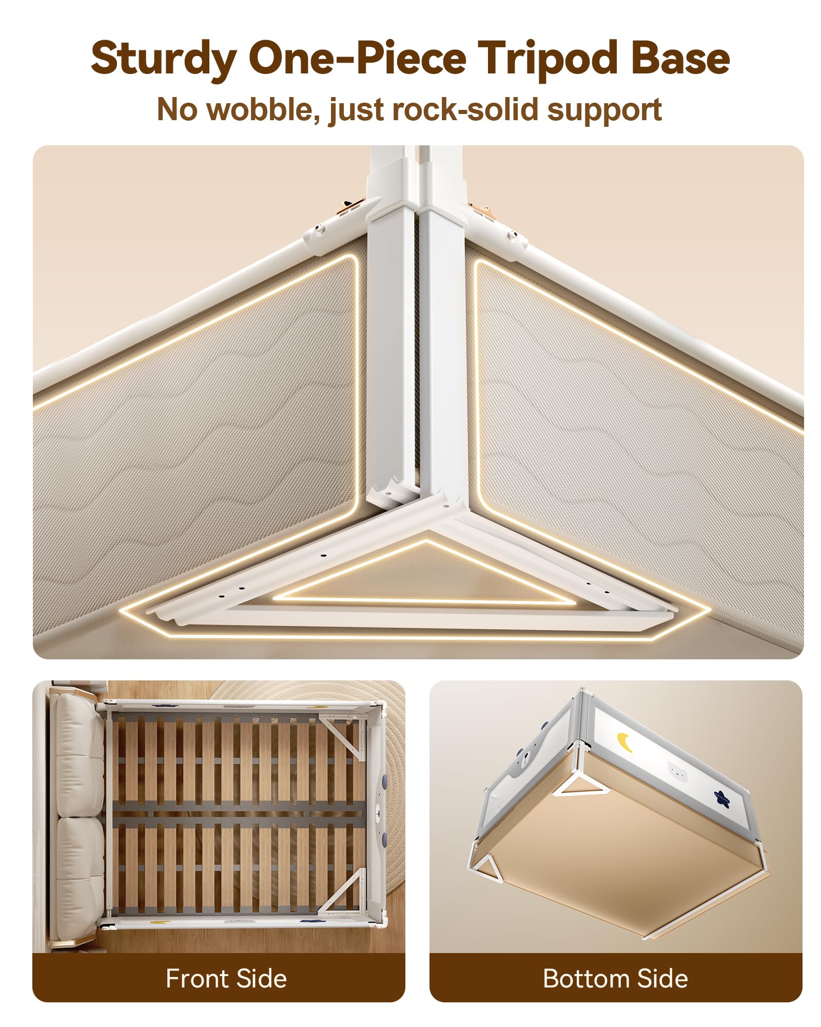 ONEYA BABY 24-level height adjustment for mattress compatibility.