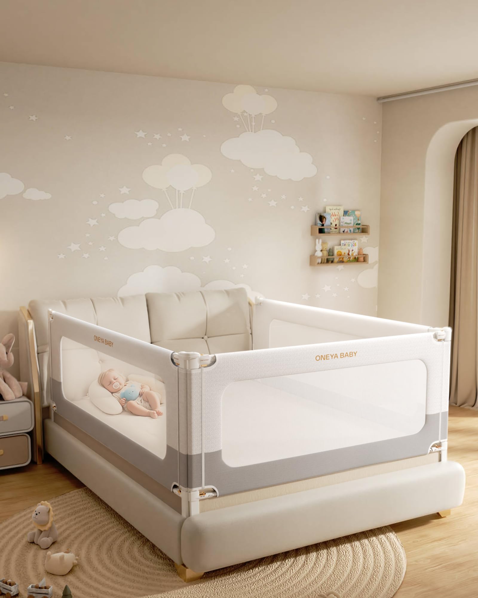 ONEYA BABY 3-piece bed rails nail-free king-size setup for secure sleep