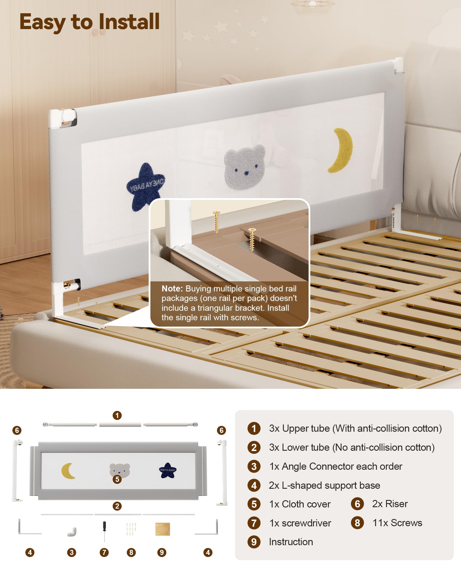 ONEYA BABY grey star design adds modern style to kid rooms.