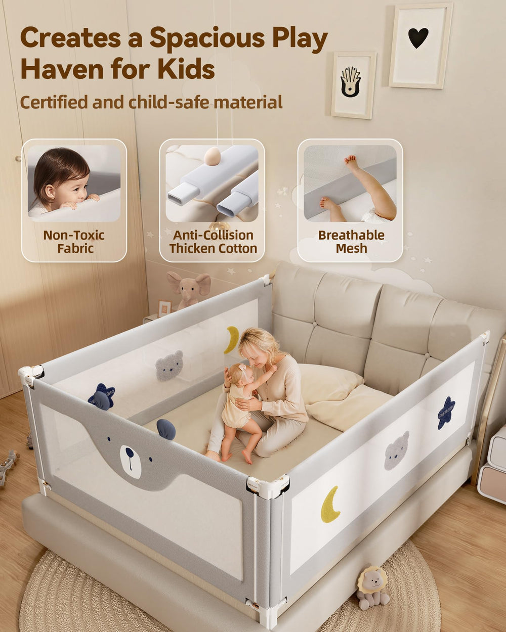 ONEYA BABY single-side lift design makes sheet changes easier.