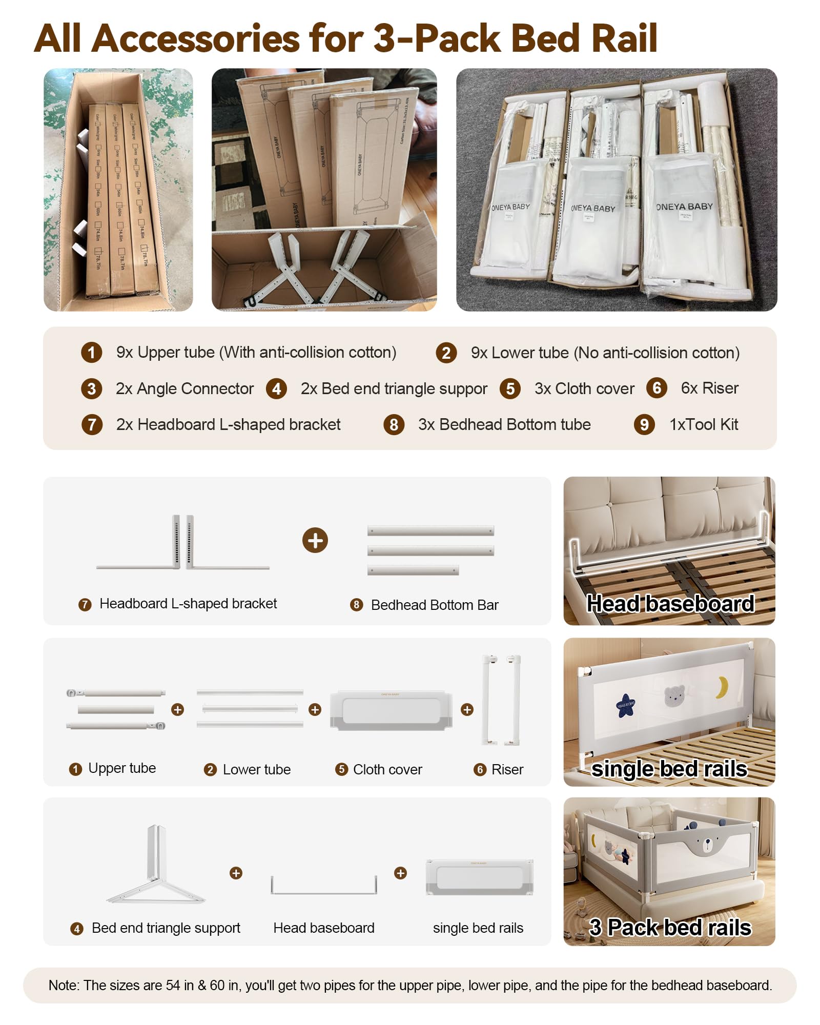 Oneya Baby three-pack rails provide comprehensive bed guard options.