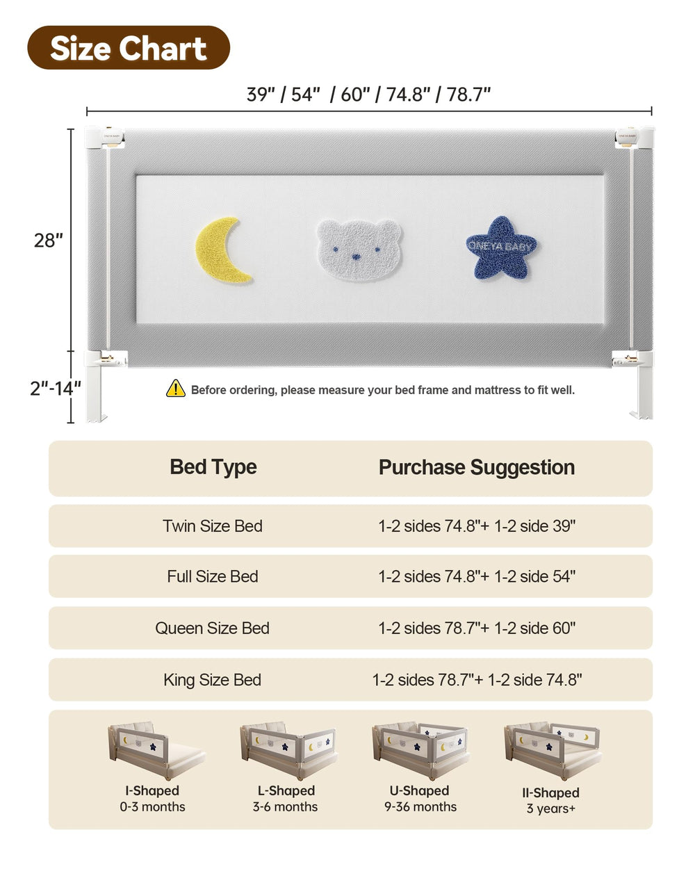 ONEYA BABY compatible with twin, full, queen, and king beds.