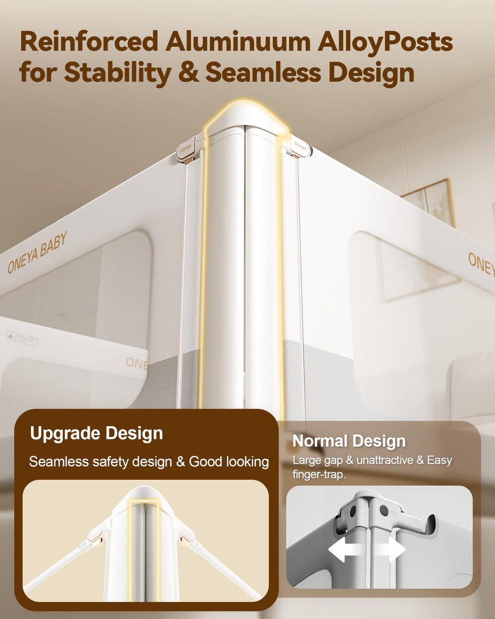 ONEYA BABY bed rails with double-lock reduces accidental openings for calmer nights.