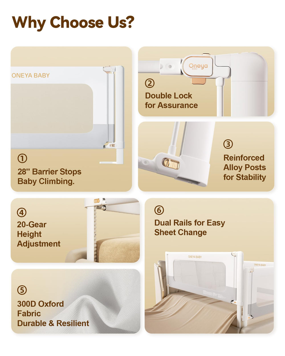 ONEYA BABY fold-down top rail for reading stories with baby nearby.