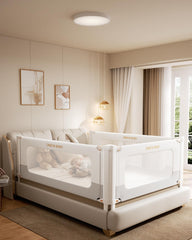 ONEYA BABY bed rails assembly demonstrates quick, tool-free setup for a toddler bed.