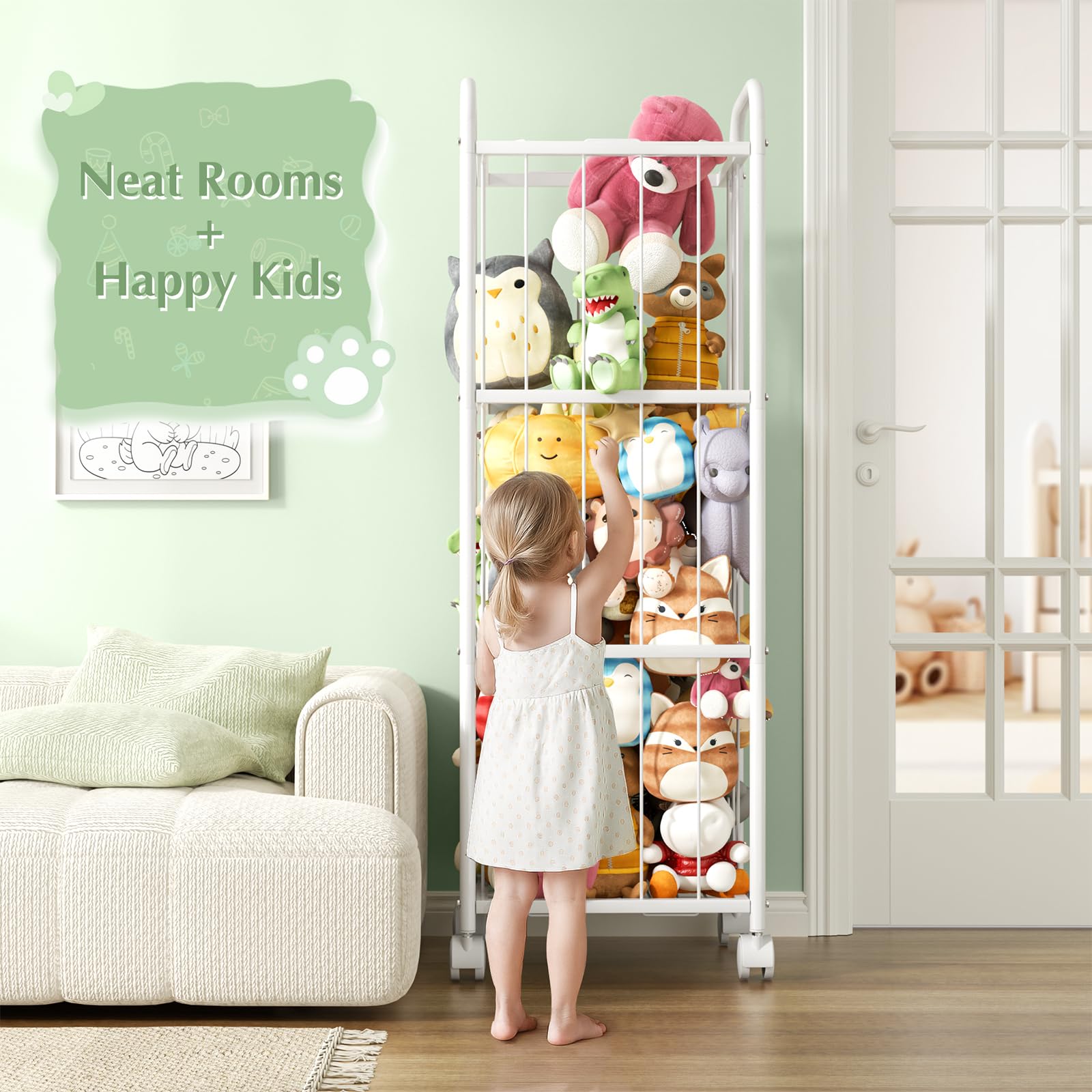 Oneyus rolling storage moves smoothly between rooms on lockable casters.