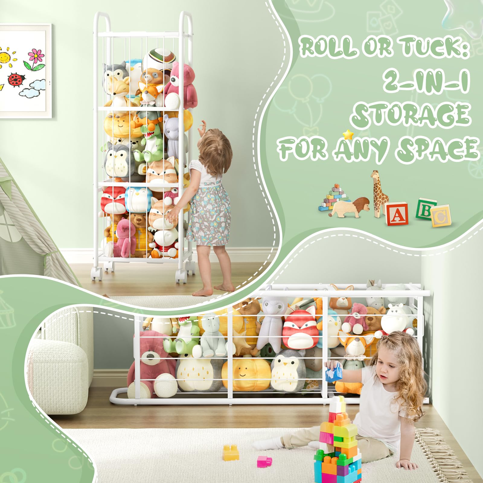 Oneyus plush display zoo showcases toys while encouraging tidy habits.