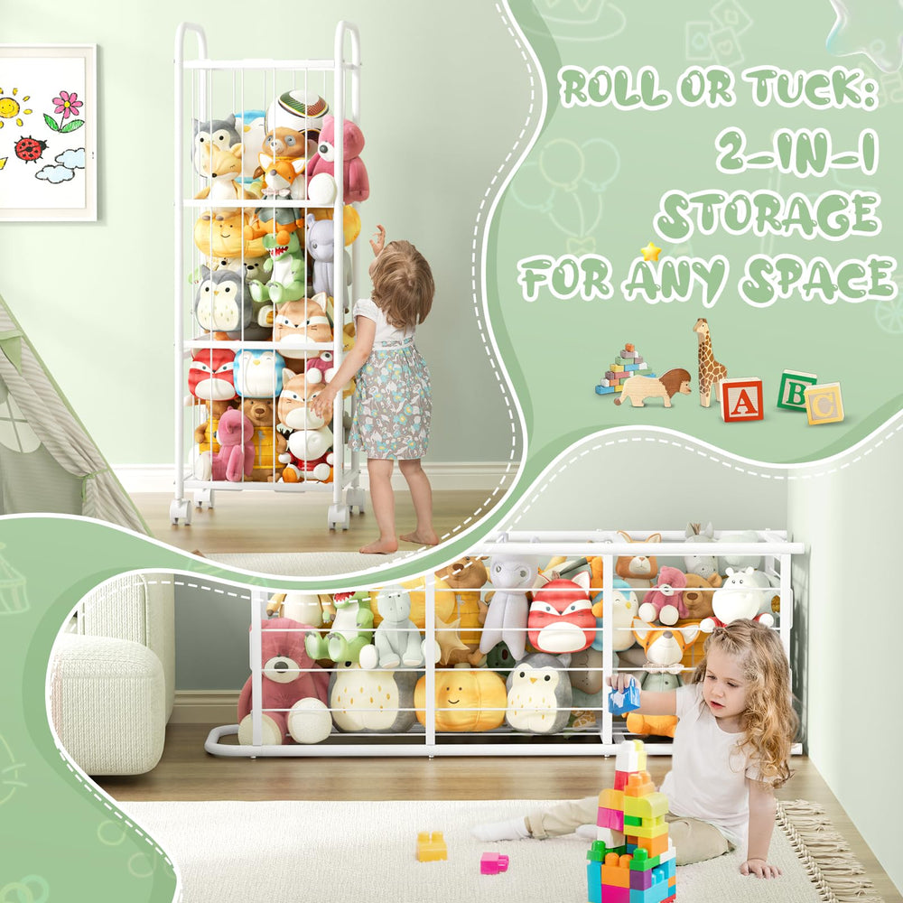 Oneyus plush display zoo showcases toys while encouraging tidy habits.