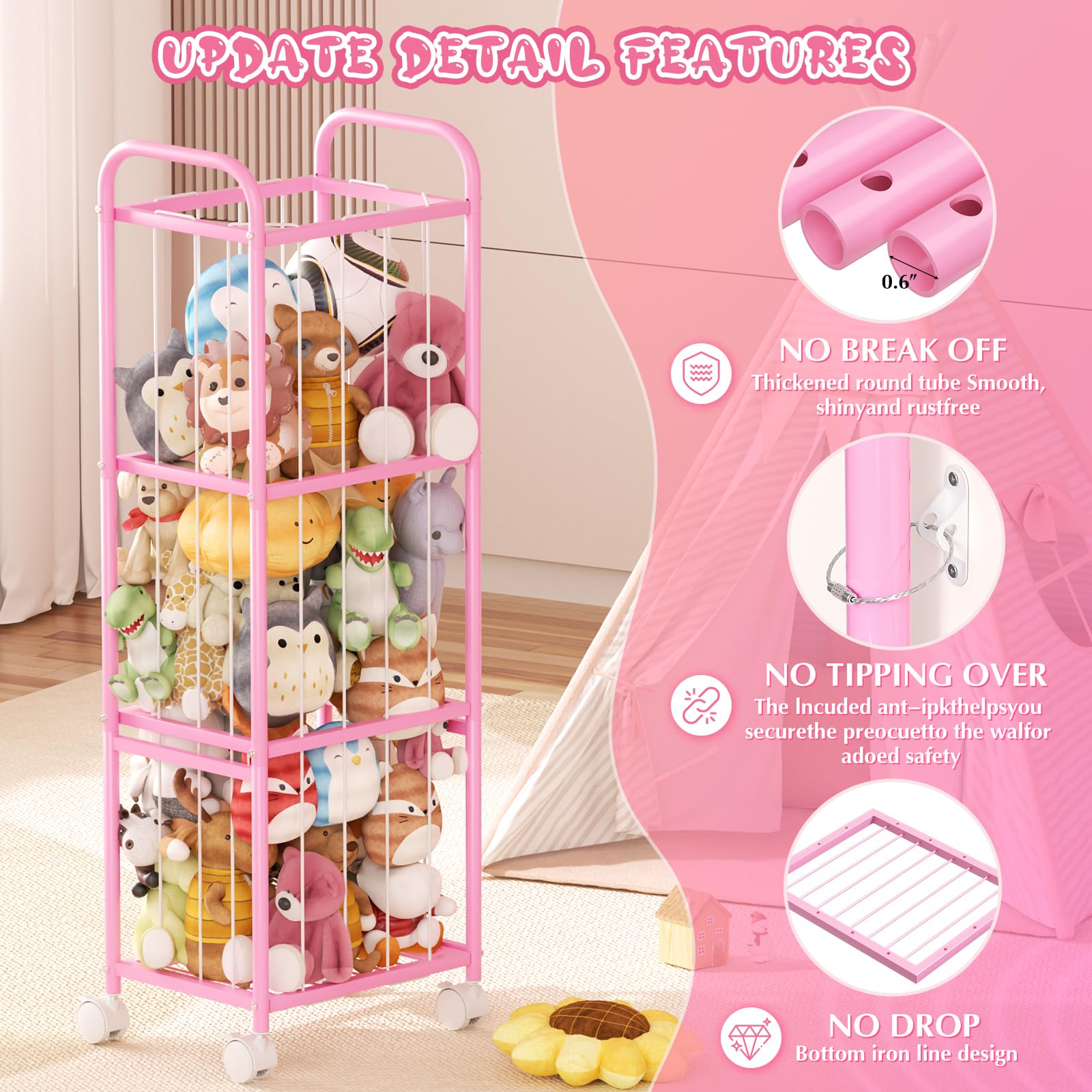 Oneyus Zoo Cage room idea demonstrates aesthetic, organized plush storage.