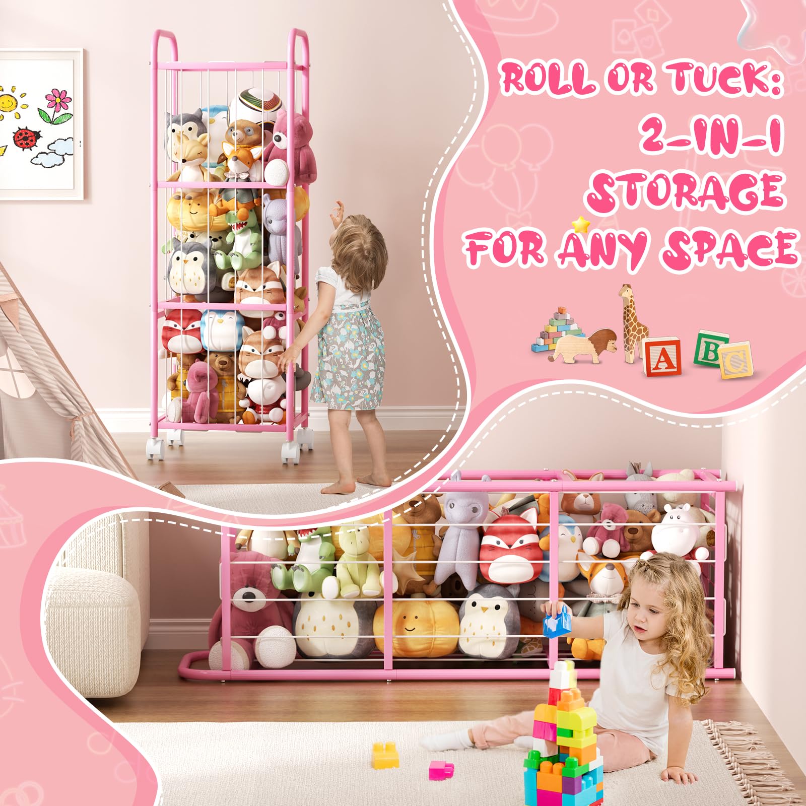 Oneyus Zoo Cage tall profile fits playroom corner storage.
