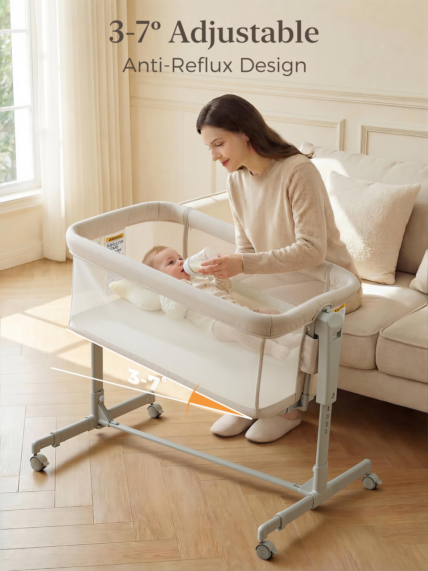 ONTHEWEI 3-in-1 convertible bassinet as sleeper, rocker, or crib.